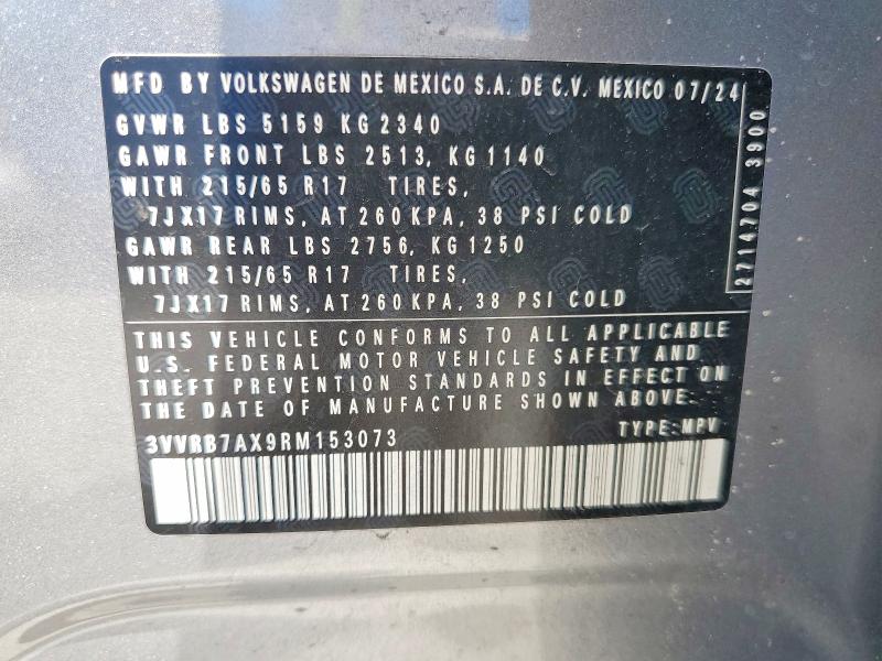 47889756 :رقم المزاد ، 3VVRB7AX9RM153073 vin ، 2024 Volkswagen Tiguan مزاد بيع
