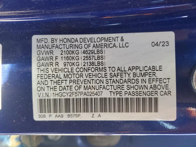 Продаж на аукціоні авто 2023 Honda Accord, vin: 1HGCY2F57PA025407, номер лоту: 47739216