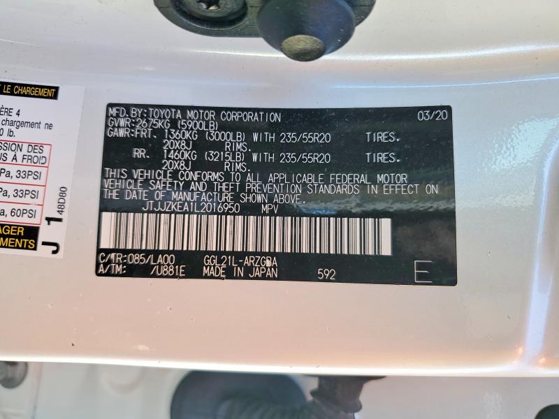Продаж на аукціоні авто 2020 Lexus Rx 350l, vin: JTJJZKEA1L2016950, номер лоту: 45736716