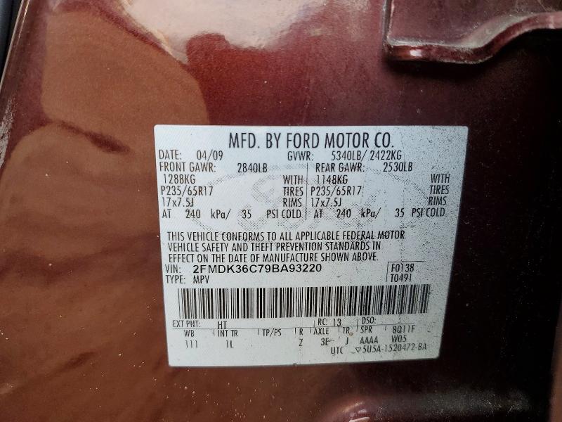 2009 Ford Edge მანქანა იყიდება აუქციონზე, vin: 2FMDK36C79BA93220, აუქციონის ნომერი: 79987645
