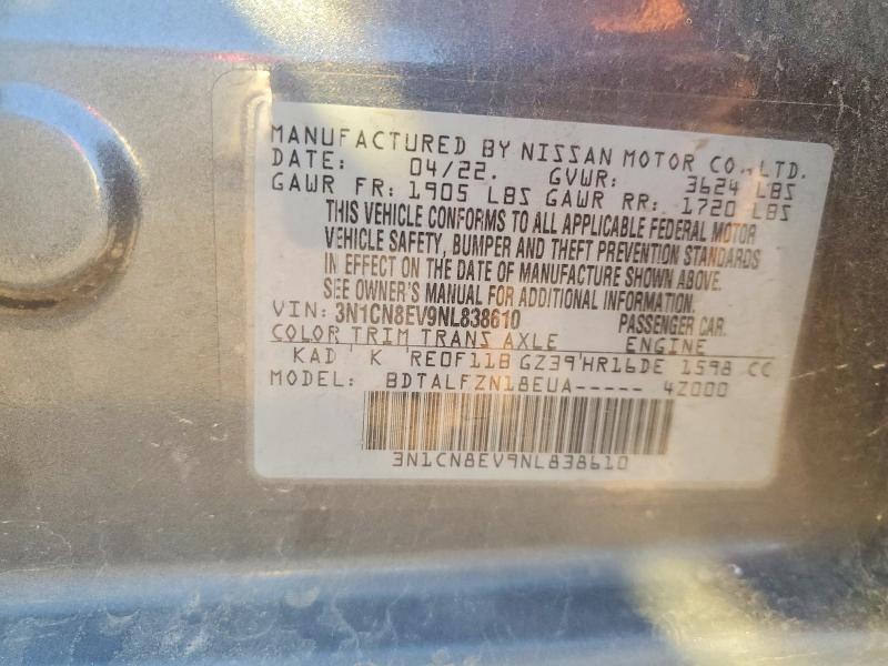 Продаж на аукціоні авто 2022 Nissan Versa, vin: 3N1CN8EV9NL838610, номер лоту: 46941496