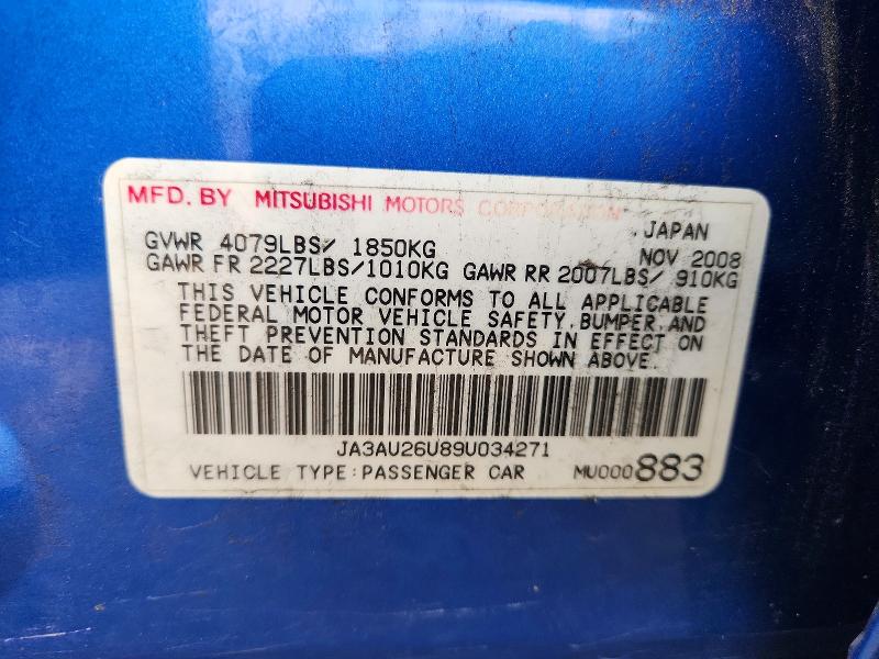 Aukcja sprzedaży 2009 Mitsubishi Lancer, vin: JA3AU26U89U034271, numer aukcji: 45728856