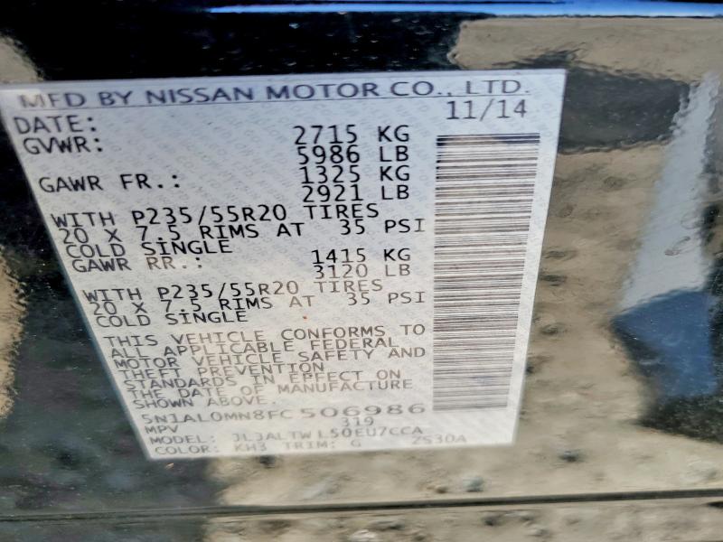 46373836 :رقم المزاد ، 5N1AL0MN8FC506986 vin ، 2015 Infiniti Qx60 مزاد بيع