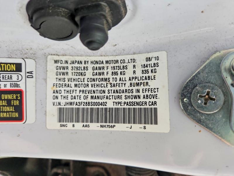 Aukcja sprzedaży 2011 Honda Civic, vin: JHMFA3F28BS000402, numer aukcji: 90631115