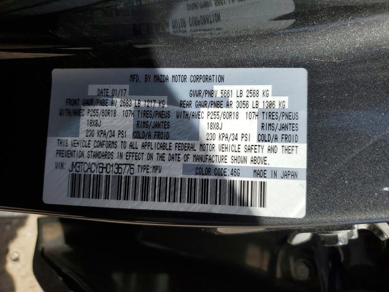 2017 Mazda Cx-9 მანქანა იყიდება აუქციონზე, vin: JM3TCACY6H0136776, აუქციონის ნომერი: 46513936