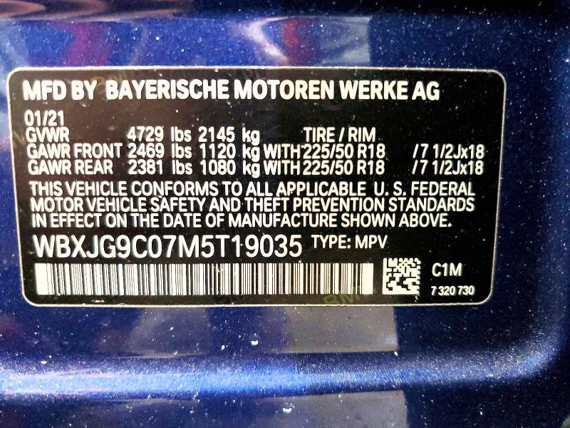 Aukcja sprzedaży 2021 Bmw X1, vin: WBXJG9C07M5T19035, numer aukcji: 79395395