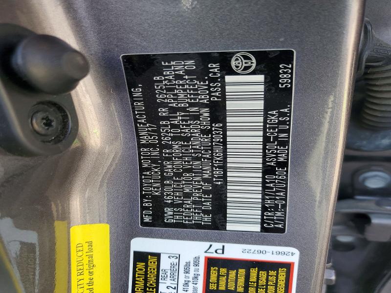 Aukcja sprzedaży 2017 Toyota Camry, vin: 4T1BF1FK6HU790376, numer aukcji: 47186596