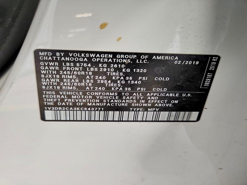 Aukcja sprzedaży 2019 Volkswagen Atlas, vin: 1V2DR2CA3KC543771, numer aukcji: 46465866