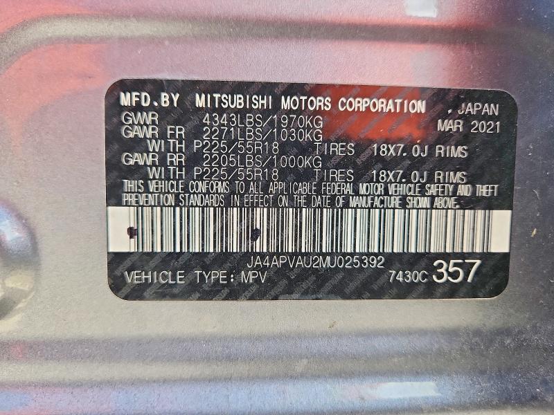Aukcja sprzedaży 2021 Mitsubishi Outlander Sport, vin: JA4APVAU2MU025392, numer aukcji: 78995545