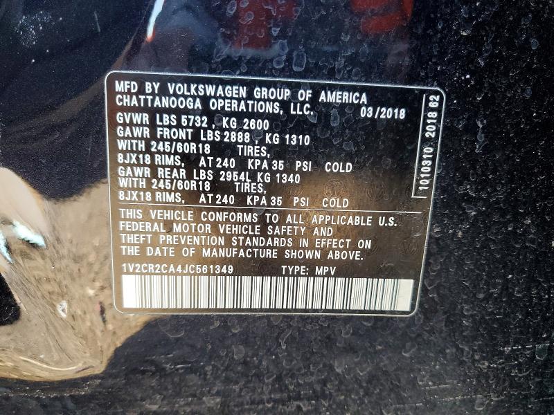 45522506 :رقم المزاد ، 1V2CR2CA4JC561349 vin ، 2018 Volkswagen Atlas مزاد بيع