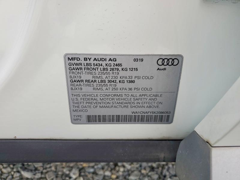 45495376 :رقم المزاد ، WA1CNAFY5K2086053 vin ، 2019 Audi Q5 مزاد بيع