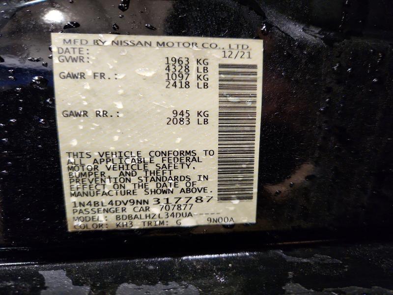 Auction sale of the 2022 Nissan Altima, vin: 1N4BL4DV9NN317787, lot number: 46038356