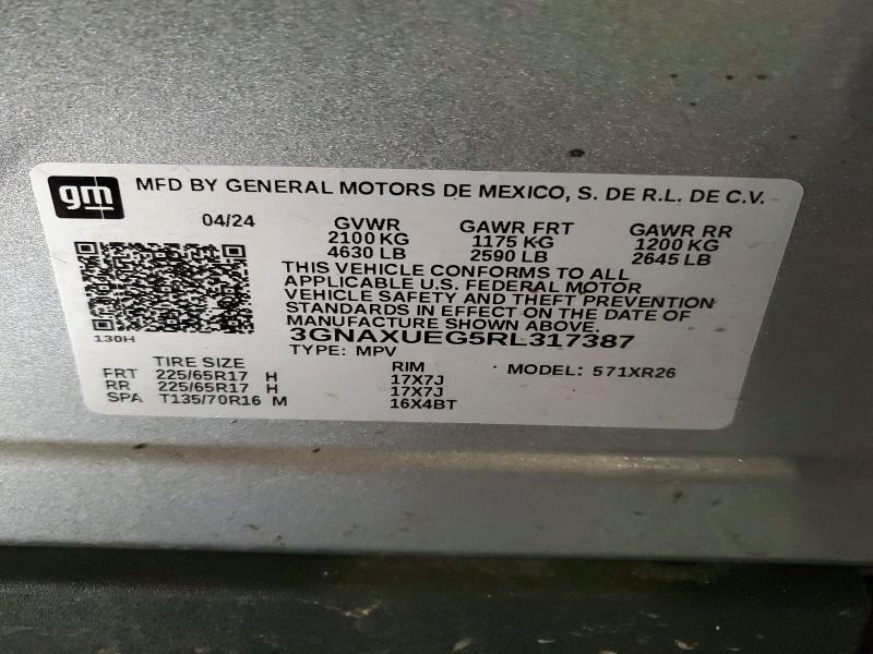 Aukcja sprzedaży 2024 Chevrolet Equinox, vin: 3GNAXUEG5RL317387, numer aukcji: 47019086