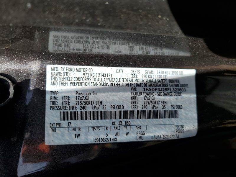 2015 Ford Focus მანქანა იყიდება აუქციონზე, vin: 1FADP3J25FL323603, აუქციონის ნომერი: 46593496