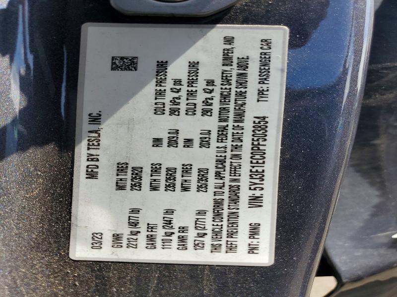 2023 Tesla Model 3 მანქანა იყიდება აუქციონზე, vin: 5YJ3E1EC0PF503854, აუქციონის ნომერი: 47538506