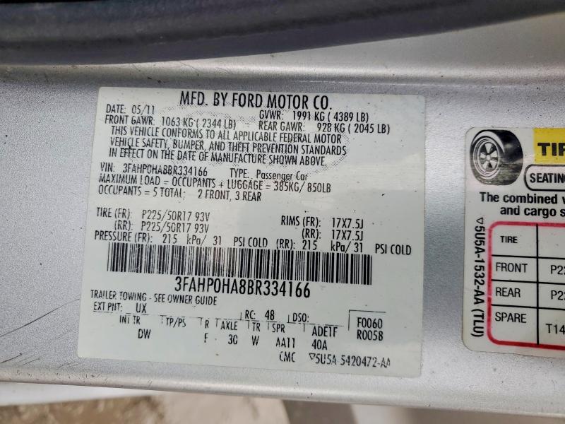 Продажа на аукционе авто 2011 Ford Fusion, vin: 3FAHP0HA8BR334166, номер лота: 79382645