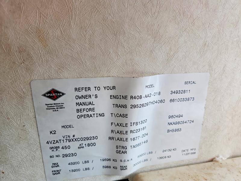 79553245 :رقم المزاد ، 4VZAT179XXC029230 vin ، 1999 Spartan Motorhome مزاد بيع