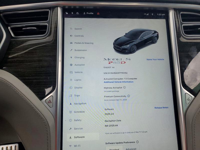 2015 Tesla Model S მანქანა იყიდება აუქციონზე, vin: 5YJSA1E43FF118352, აუქციონის ნომერი: 41742736