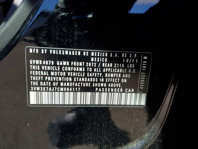 Aukcja sprzedaży 2012 Volk Jetta, vin: 3VW2K7AJ7CM064117, numer aukcji: 46234386