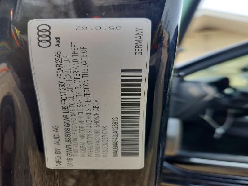 47615246 :رقم المزاد ، WAUB4AF43JA126813 vin ، 2018 Audi S4 مزاد بيع
