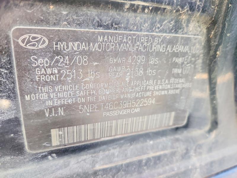 Продаж на аукціоні авто 2009 Hyundai Sonata, vin: 5NPET46C39H522594, номер лоту: 46625506