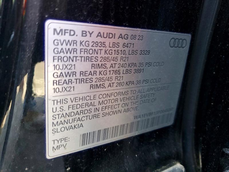 2023 Audi Q8 მანქანა იყიდება აუქციონზე, vin: WA1EVBF13PD045367, აუქციონის ნომერი: 46673006