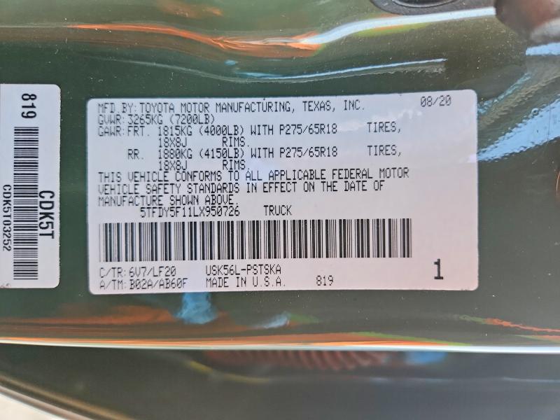 Продажа на аукционе авто 2020 Toyota Tundra, vin: 5TFDY5F11LX950726, номер лота: 79362865