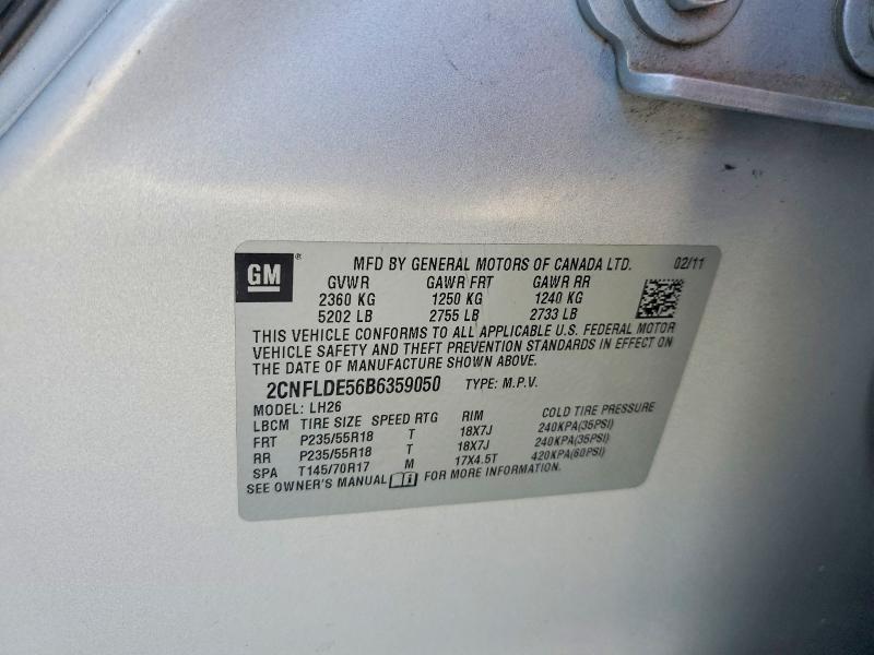 2011 Chevrolet Equinox მანქანა იყიდება აუქციონზე, vin: 2CNFLDE56B6359050, აუქციონის ნომერი: 48126486