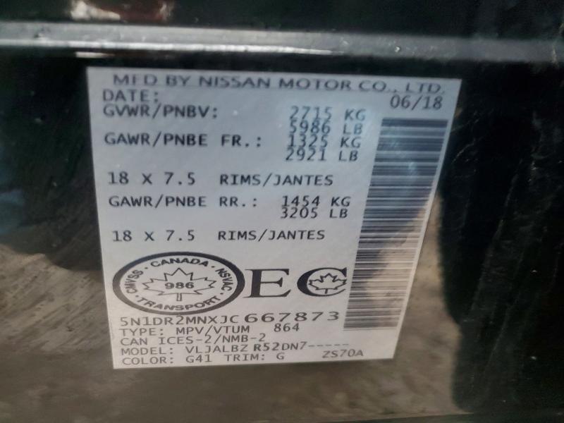 46409526 :رقم المزاد ، 5N1DR2MNXJC667873 vin ، 2018 Nissan Pathfinder مزاد بيع