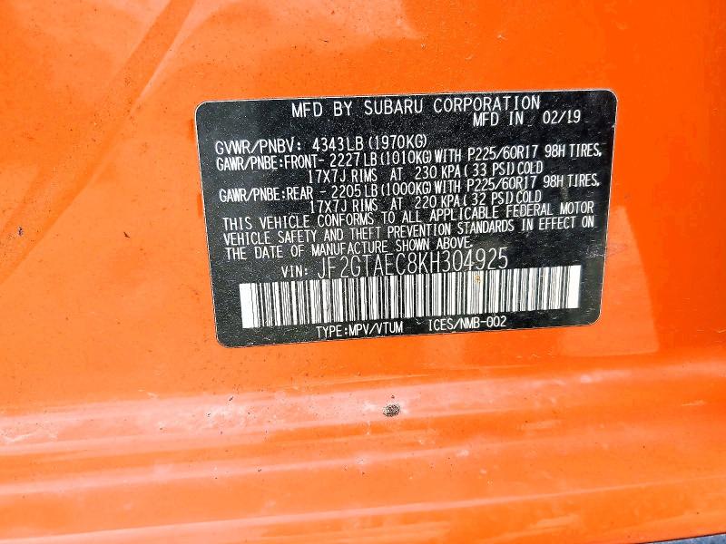 Aukcja sprzedaży 2019 Subaru Crosstrek, vin: JF2GTAEC8KH304925, numer aukcji: 46614616