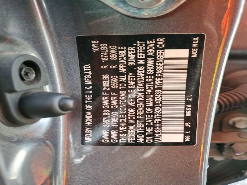Продажа на аукционе авто 2019 Honda Civic, vin: SHHFK7H92KU403433, номер лота: 47597986