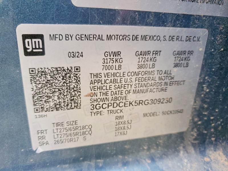 47771406 :رقم المزاد ، 3GCPDCEK5RG309230 vin ، 2024 Chevrolet Silverado مزاد بيع