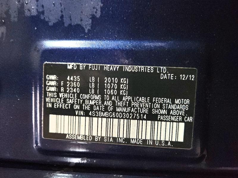 41646836 :رقم المزاد ، 4S3BMBG60D3027514 vin ، 2013 Subaru Legacy مزاد بيع