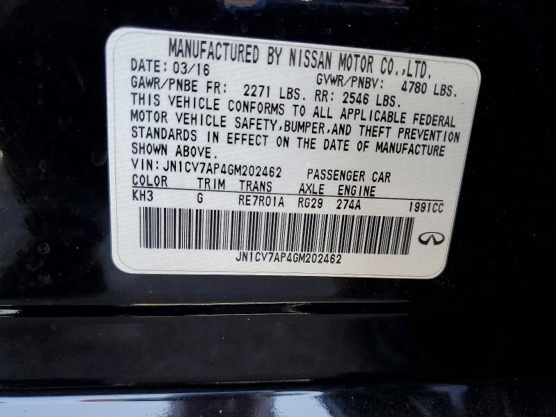 Продаж на аукціоні авто 2016 Infiniti Q50, vin: JN1CV7AP4GM202462, номер лоту: 41659856