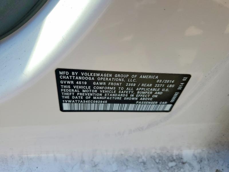 Aukcja sprzedaży 2014 Volkswagen Passat, vin: 1VWAT7A34EC082945, numer aukcji: 46621826
