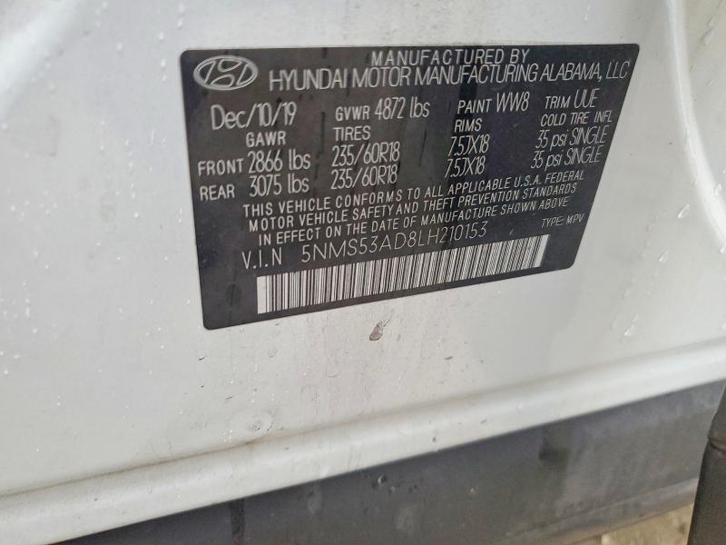 Aukcja sprzedaży 2020 Hyundai Santa Fe, vin: 5NMS53AD8LH210153, numer aukcji: 79587415