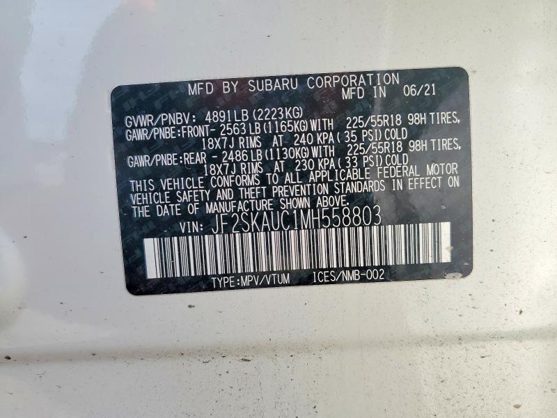 47205416 :رقم المزاد ، JF2SKAUC1MH558803 vin ، 2021 Subaru Forester مزاد بيع