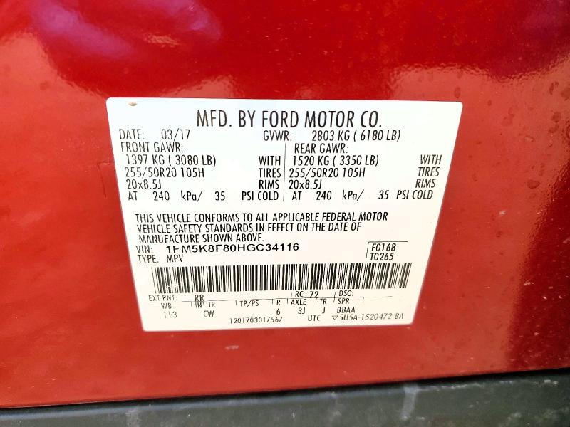 Aukcja sprzedaży 2017 Ford Explorer, vin: 1FM5K8F80HGC34116, numer aukcji: 41594666