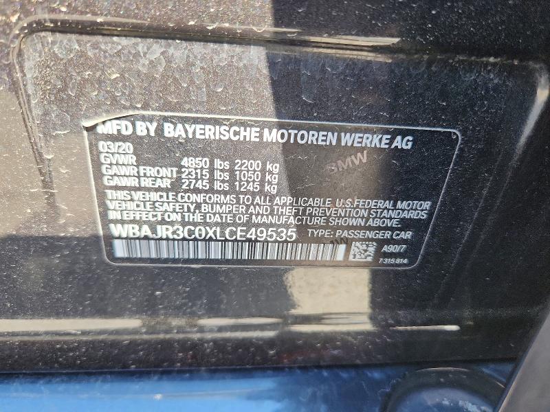 47343826 :رقم المزاد ، WBAJR3C0XLCE49535 vin ، 2020 Bmw 530 مزاد بيع