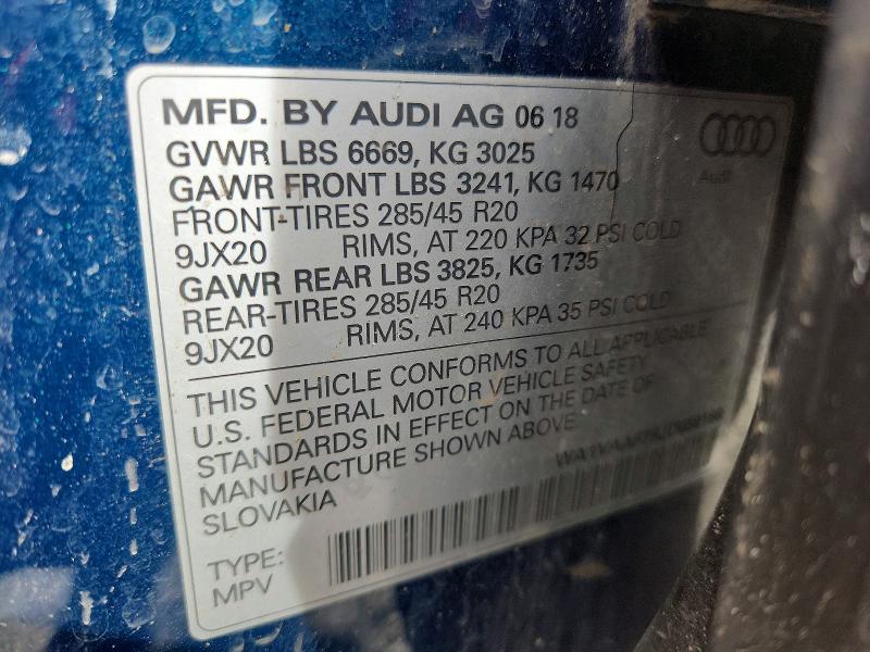 Продажа на аукционе авто 2018 Audi Q7, vin: WA1VAAF75JD050166, номер лота: 45667396