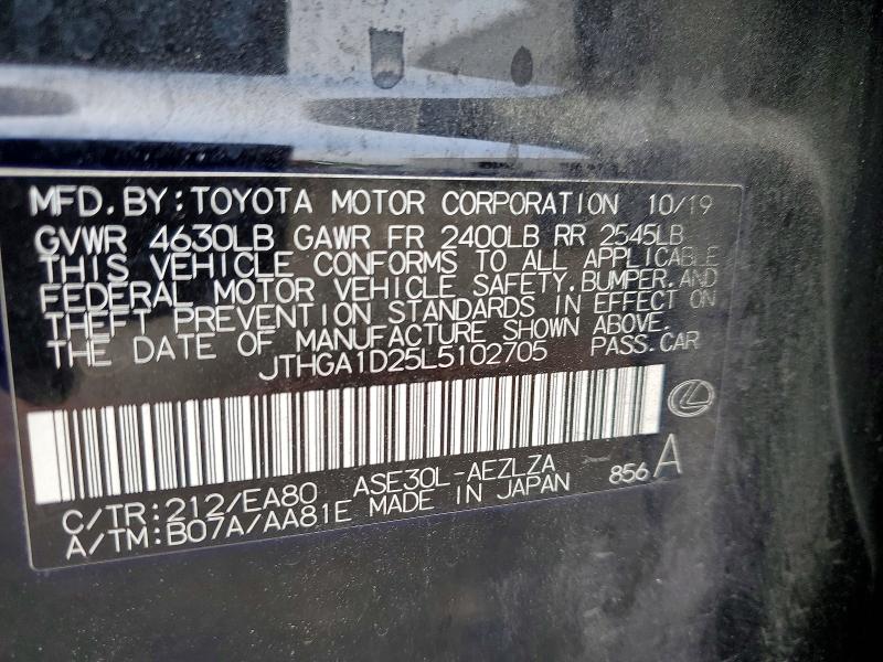 Aukcja sprzedaży 2020 Lexus Is 300, vin: JTHGA1D25L5102705, numer aukcji: 47447386