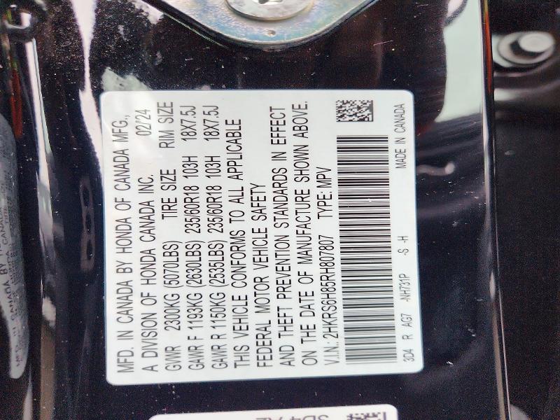 74660075 :رقم المزاد ، 2HKRS6H85RH807807 vin ، 2024 Honda Cr-v مزاد بيع