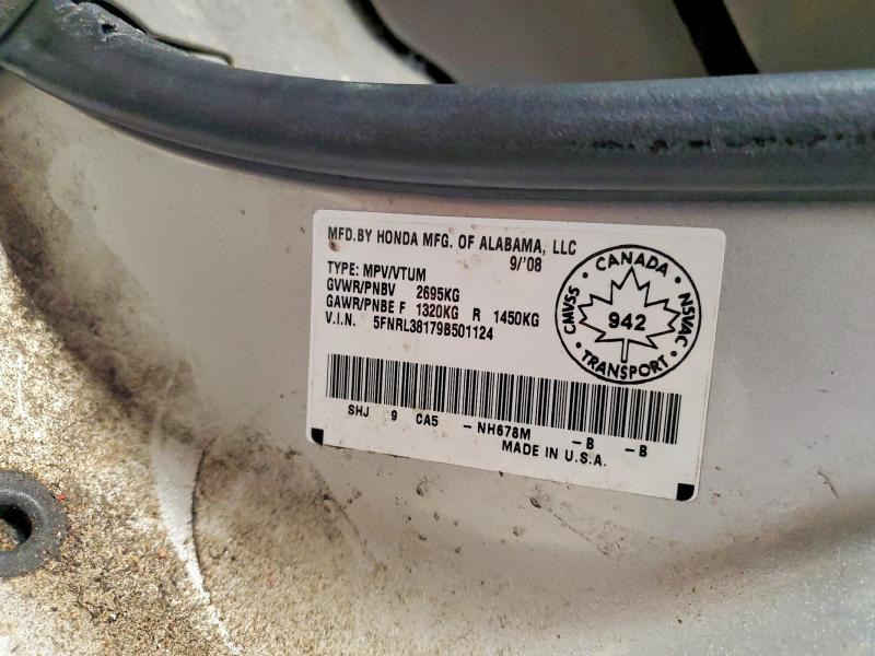 78442655 :رقم المزاد ، 5FNRL38179B501124 vin ، 2009 Honda Odyssey مزاد بيع