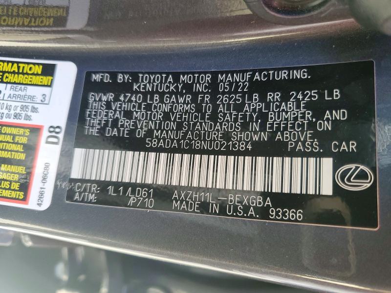 Продажа на аукционе авто 2022 Lexus Es, vin: 58ADA1C18NU021384, номер лота: 77794445