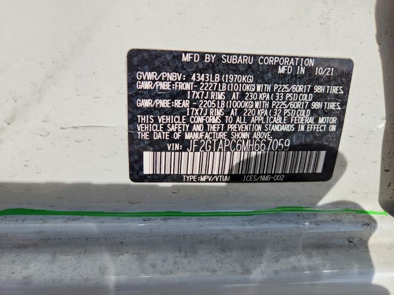 Продажа на аукционе авто 2021 Subaru Crosstrek, vin: JF2GTAPC6MH667059, номер лота: 46919106