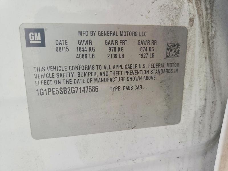 45653166 :رقم المزاد ، 1G1PE5SB2G7147586 vin ، 2016 Chevrolet Cruze Limited مزاد بيع