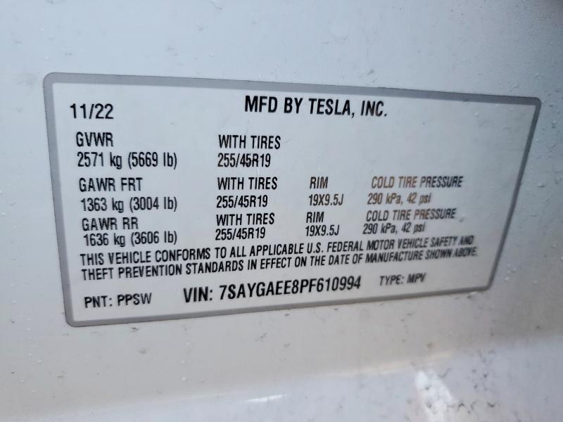 Продажа на аукционе авто 2023 Tesla Model Y, vin: 7SAYGAEE8PF610994, номер лота: 78500085