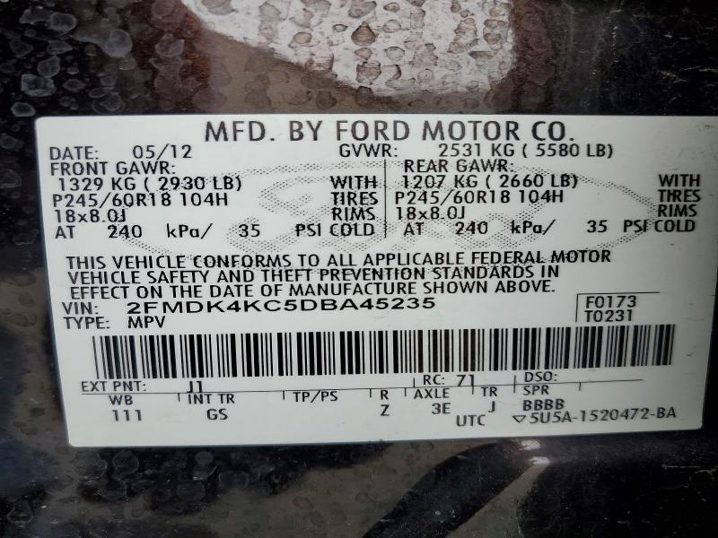 47191506 :رقم المزاد ، 2FMDK4KC5DBA45235 vin ، 2013 Ford Edge مزاد بيع