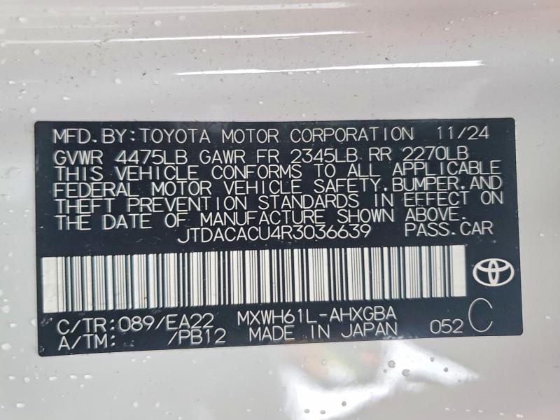 46281976 :رقم المزاد ، JTDACACU4R3036639 vin ، 2024 Toyota Prius Prime مزاد بيع