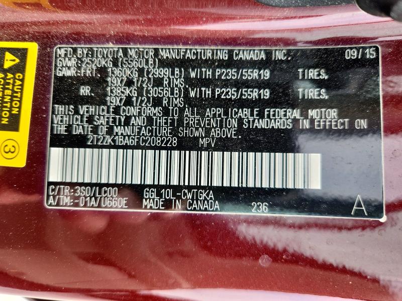 Aukcja sprzedaży 2015 Lexus Rx 350, vin: 2T2ZK1BA6FC208228, numer aukcji: 47708916